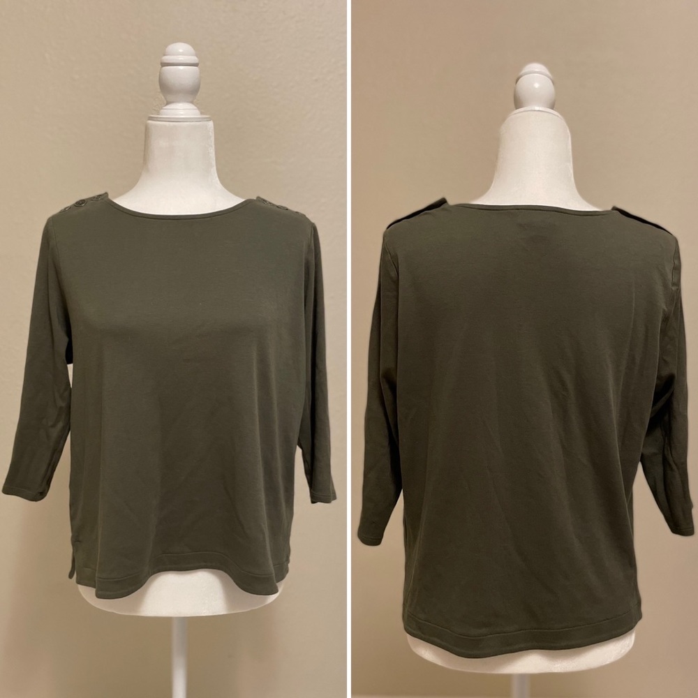 J. Jill Green 3/4 Sleeve Boat Neck Shirt Size Medium Petite
